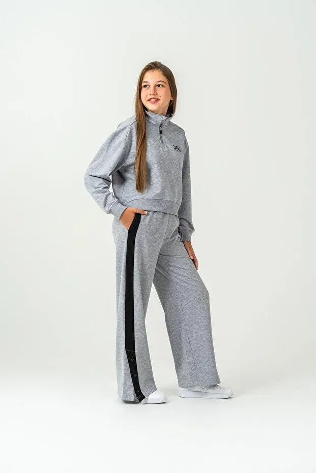 Детский спортивный комплект для девочек с принтом Mışıl Kids, Gray Melange — фото 4
