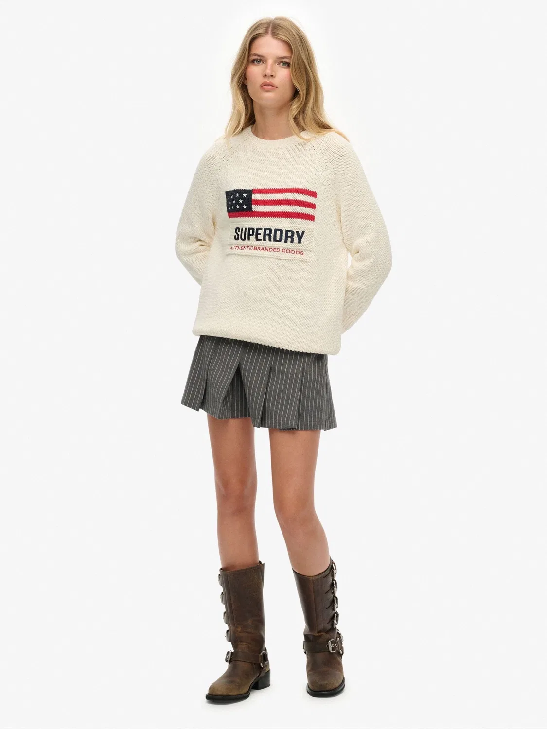 Свитер кремовый Superdry, модель Americana Crew Knit Jumper — фото 4