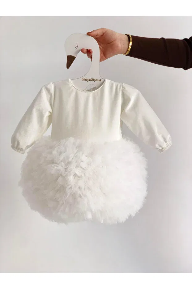 Детское платье для девочек с длинным рукавом Tutu baby dress scarlert Bihayalbiçocuk, White