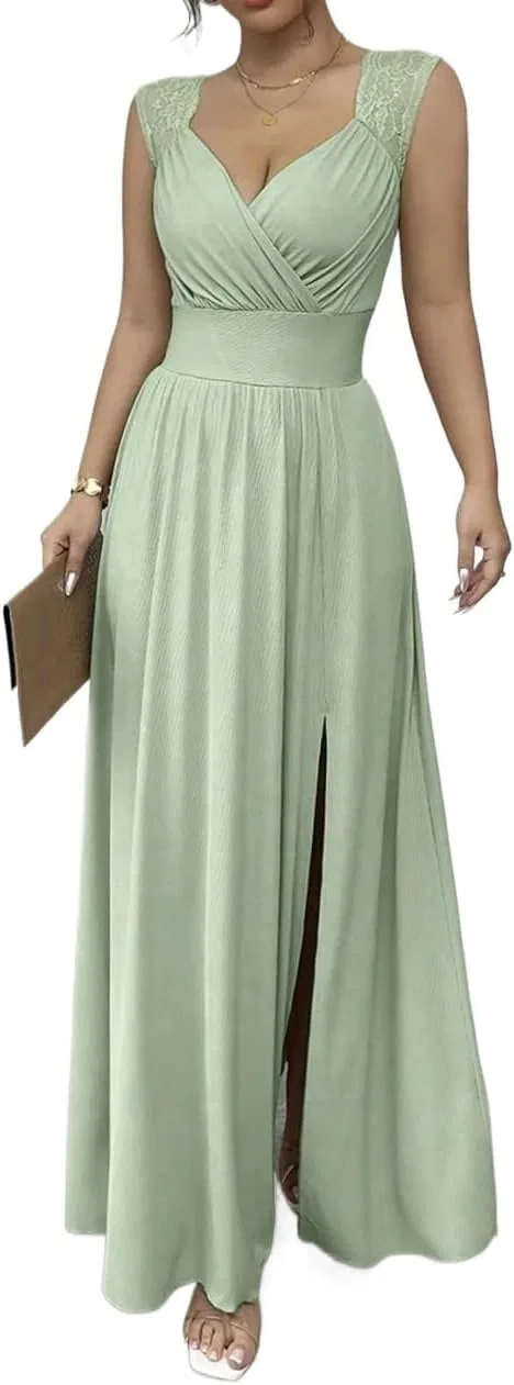 Женское элегантное платье A-силуэта с V-образным вырезом, Mint Green