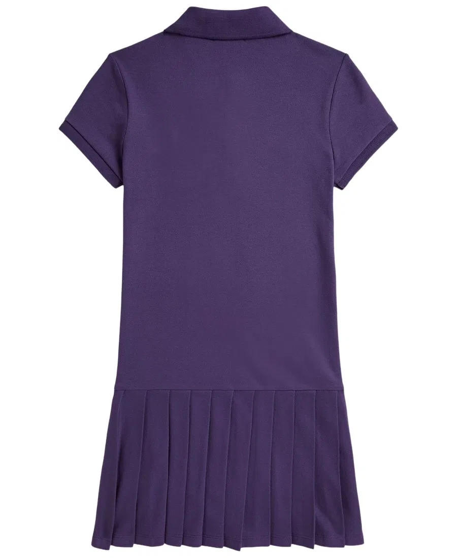 Платье-поло с плиссированной юбкой из хлопковой сетки Polo Ralph Lauren, Valley Purple — фото 2