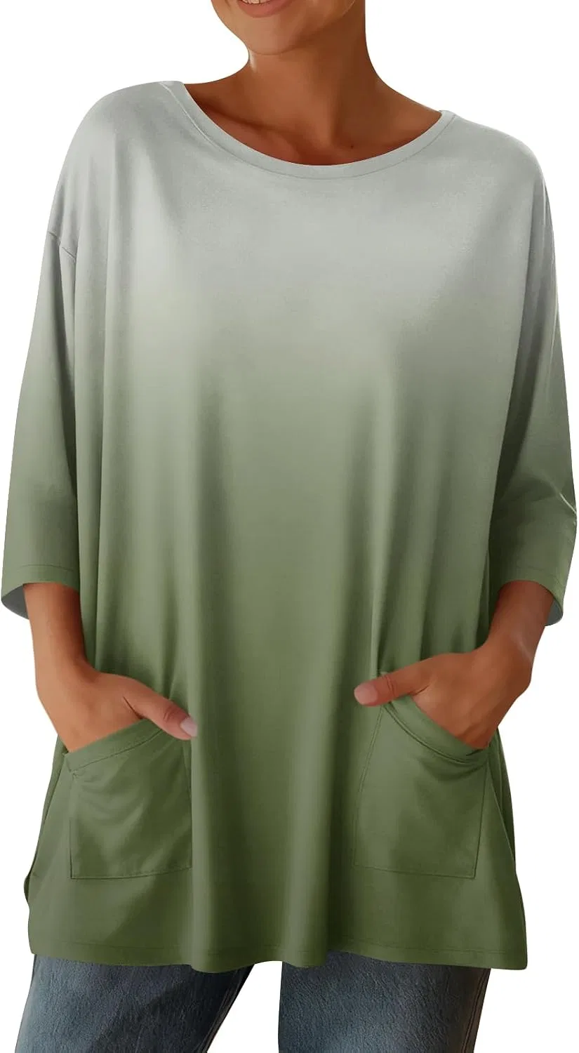 Женская футболка с градиентом, 3/4 рукав, Green