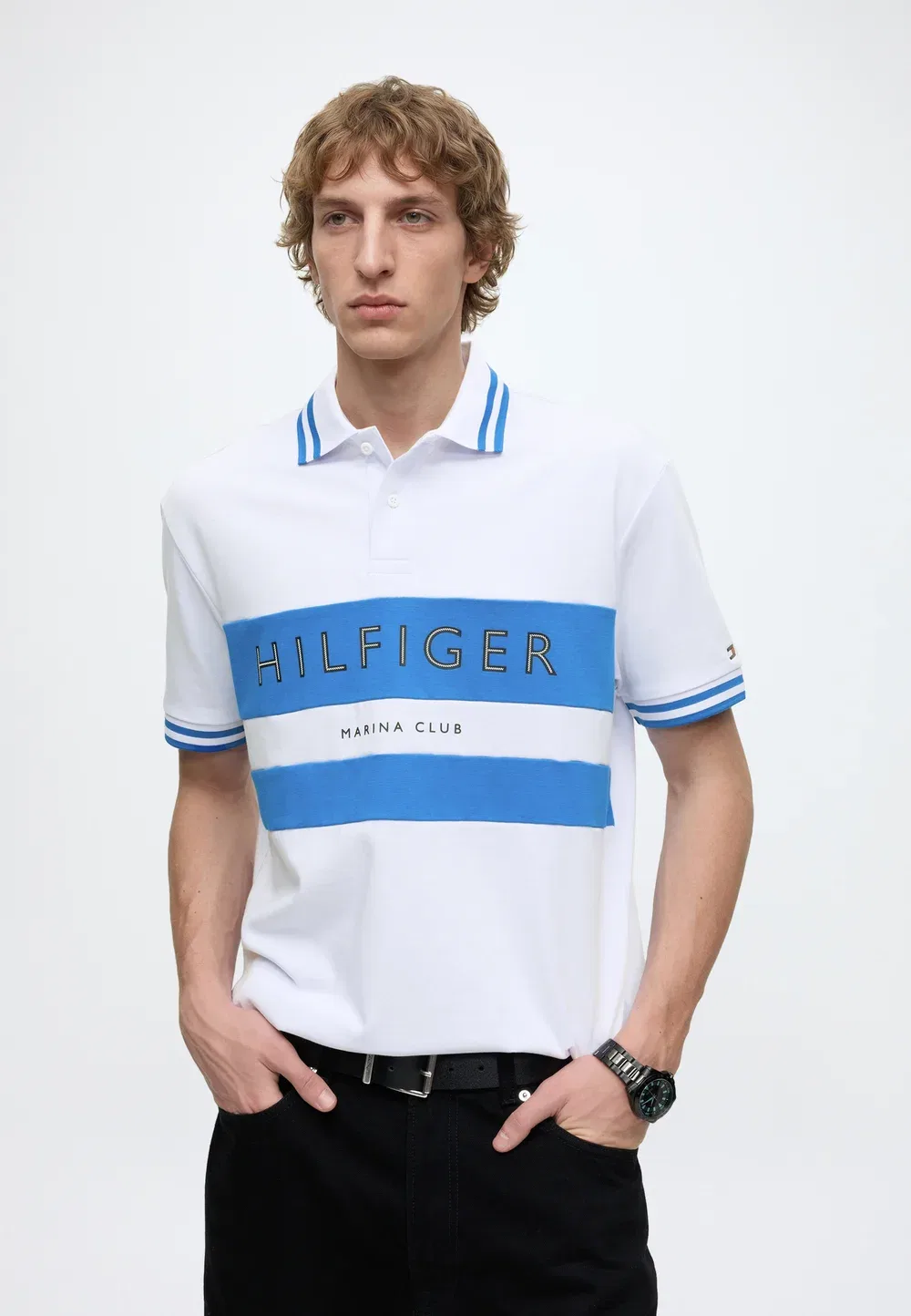 Спортивная рубашка-поло цвета парусины Tommy Hilfiger, White/Liberty Blue — фото 4
