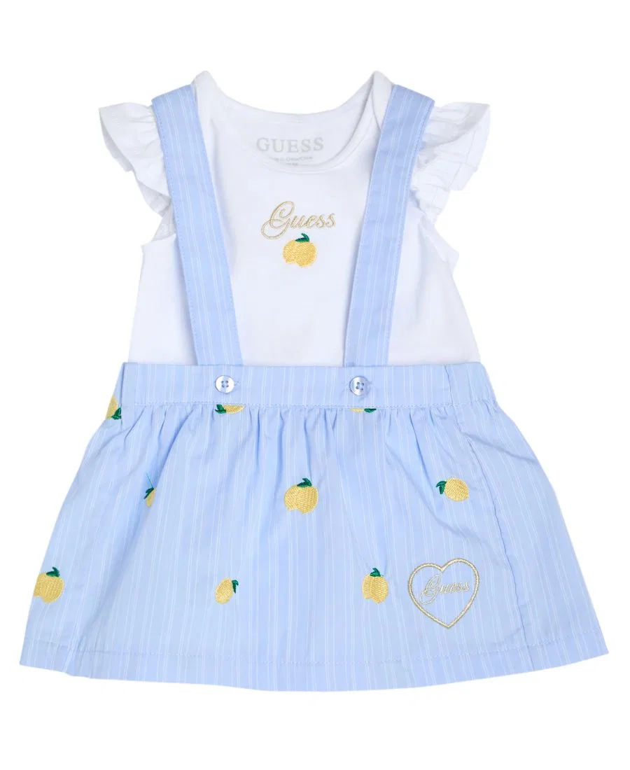 Комплект из боди и сарафана-юбки, с металлизированным логотипом GUESS, White/Blue