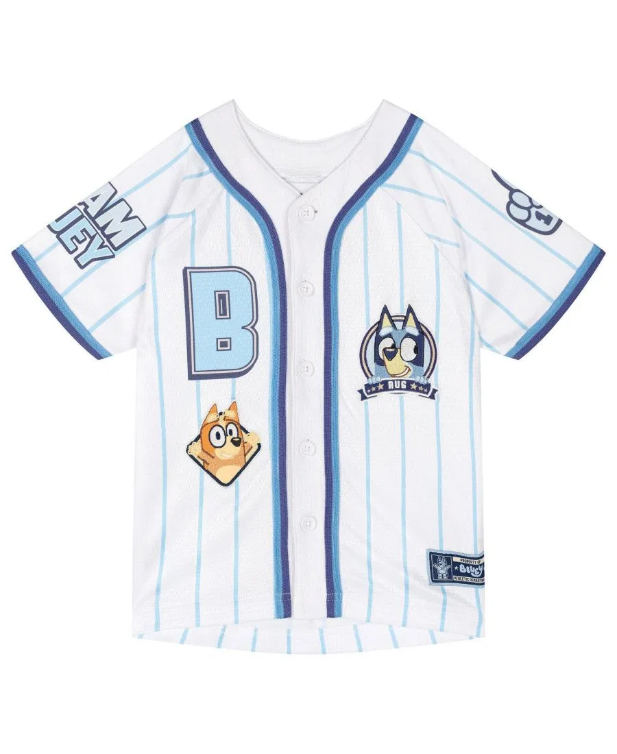 Детская бейсбольная футболка с V-образным вырезом, синяя полоска Bluey Athletic Department Bluey Bluey Bingo White Blue