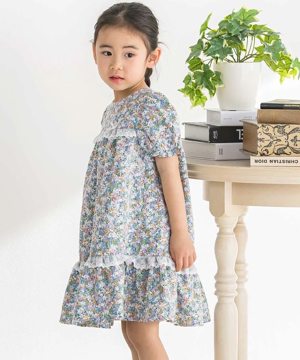 Детское платье для девочек с цветочным принтом и вышивкой BeBe Petits Pois Vert, Blue
