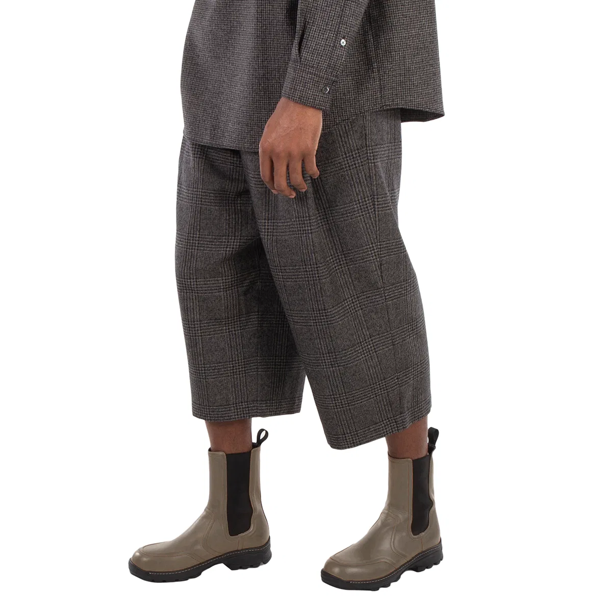 Брюки с широкими штанинами и принтом в клетку Checkered Wide-Leg Cropped Trousers Emporio Armani, Blue — фото 2