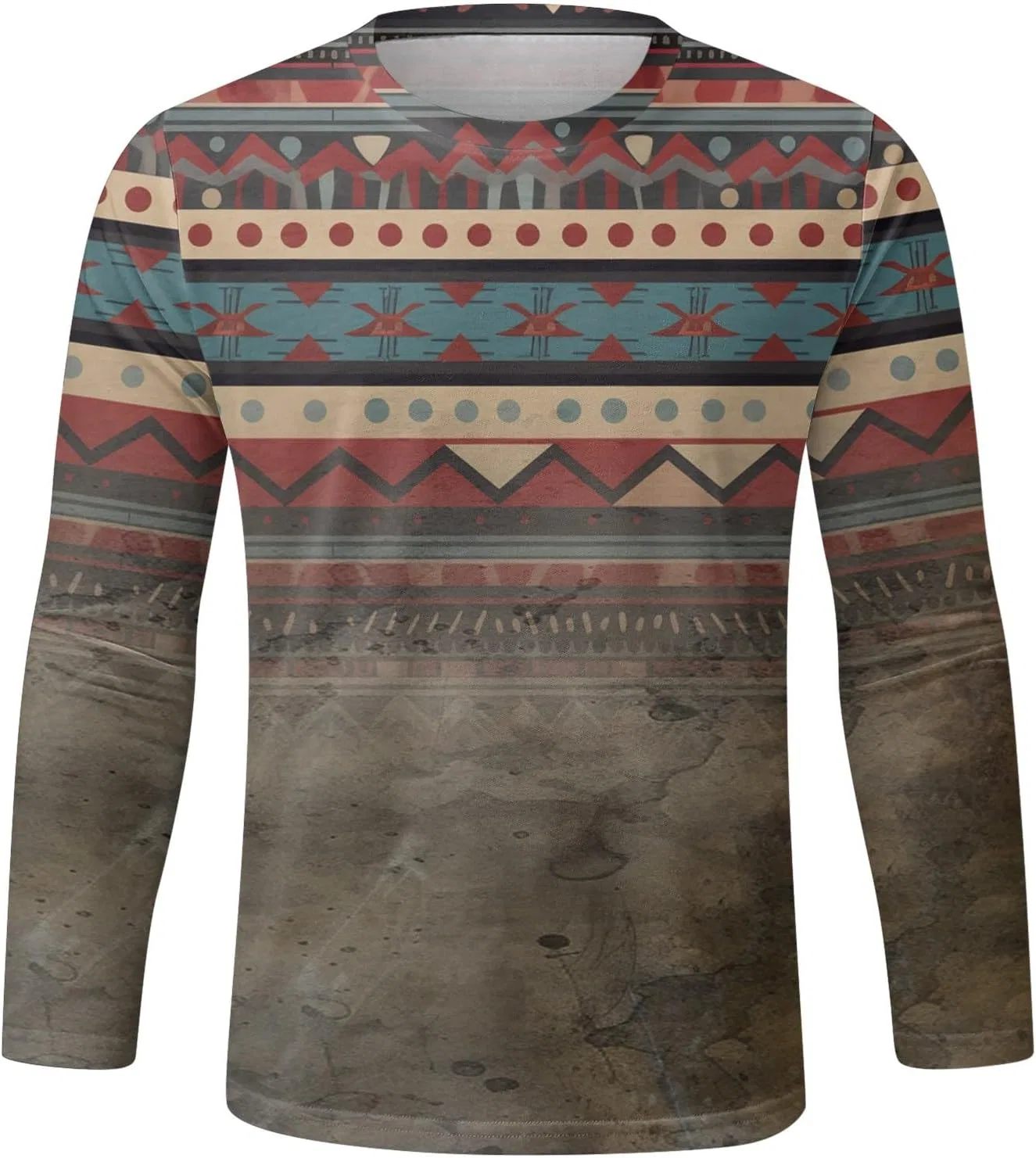 Мужская футболка с западным принтом Aztec Long Sleeve Crewneck, Z01_coffee — фото 2