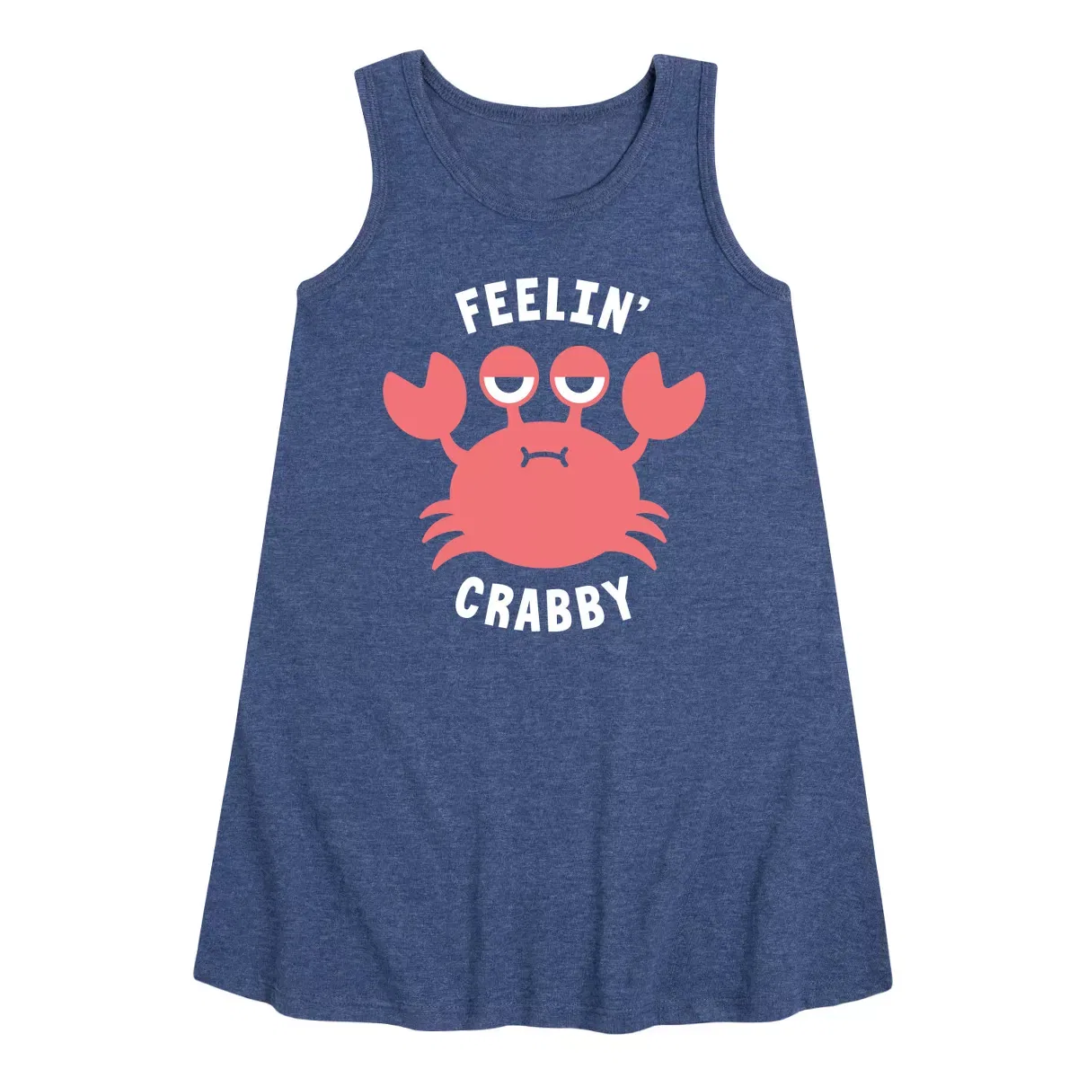 Детское платье-трапеция для девочек без рукавов с принтом Feelin Crabby Instant Message, Heather Navy