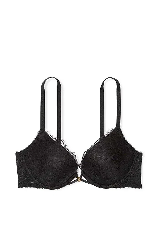 Женское бюстье на косточках с кружевом Bombshell rose lace push-up bra Victoria'S Secret, Black — фото 4