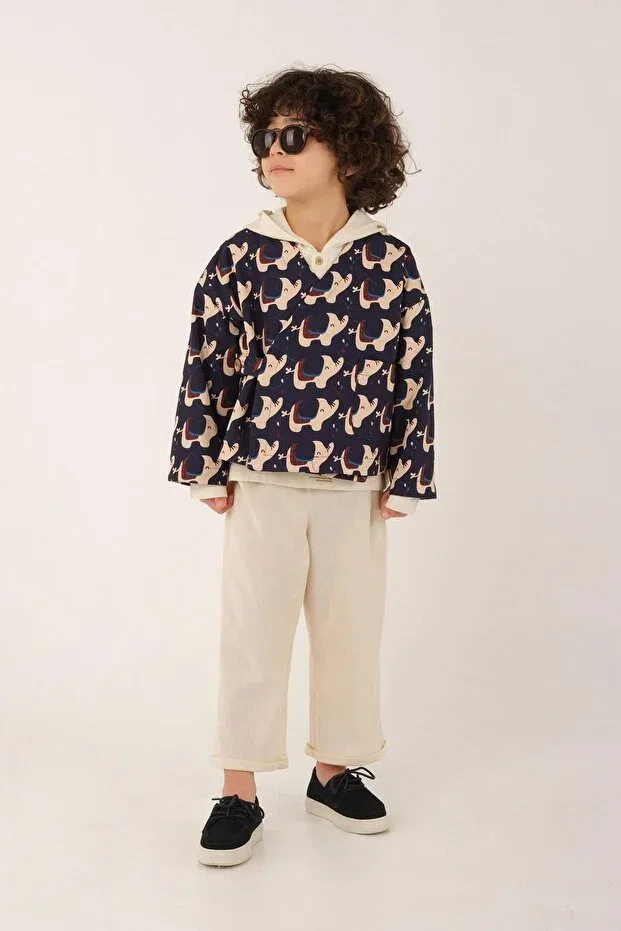 Детская куртка для девочек с принтом Double breasted elephant patterned jacket Mioma Kids, Blue — фото 4