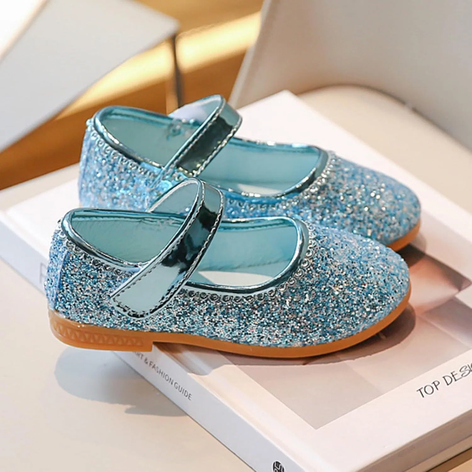 Детские туфли Мэри Джейн с блестками Flower Girl Glitter Flats, Blue — фото 3