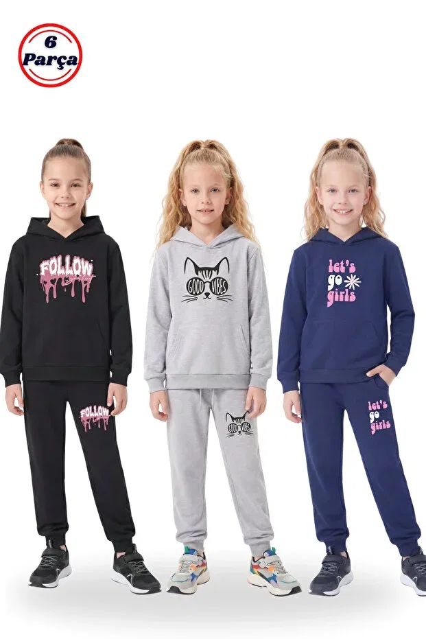 Детский комплект спортивных костюмов для девочек с принтом Panios Kids, Black-Grey-Navy Blue