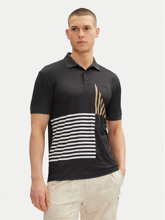 Поло regular fit Paddy Striped Boss, черный