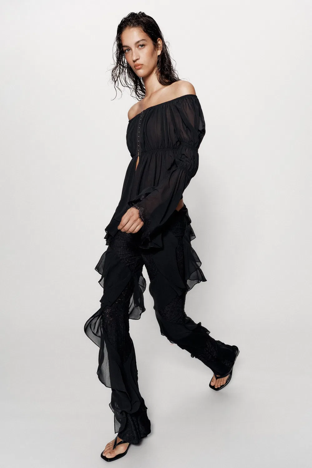 Топ с кружевом в подходящий свой крючок ZARA, Black — фото 3