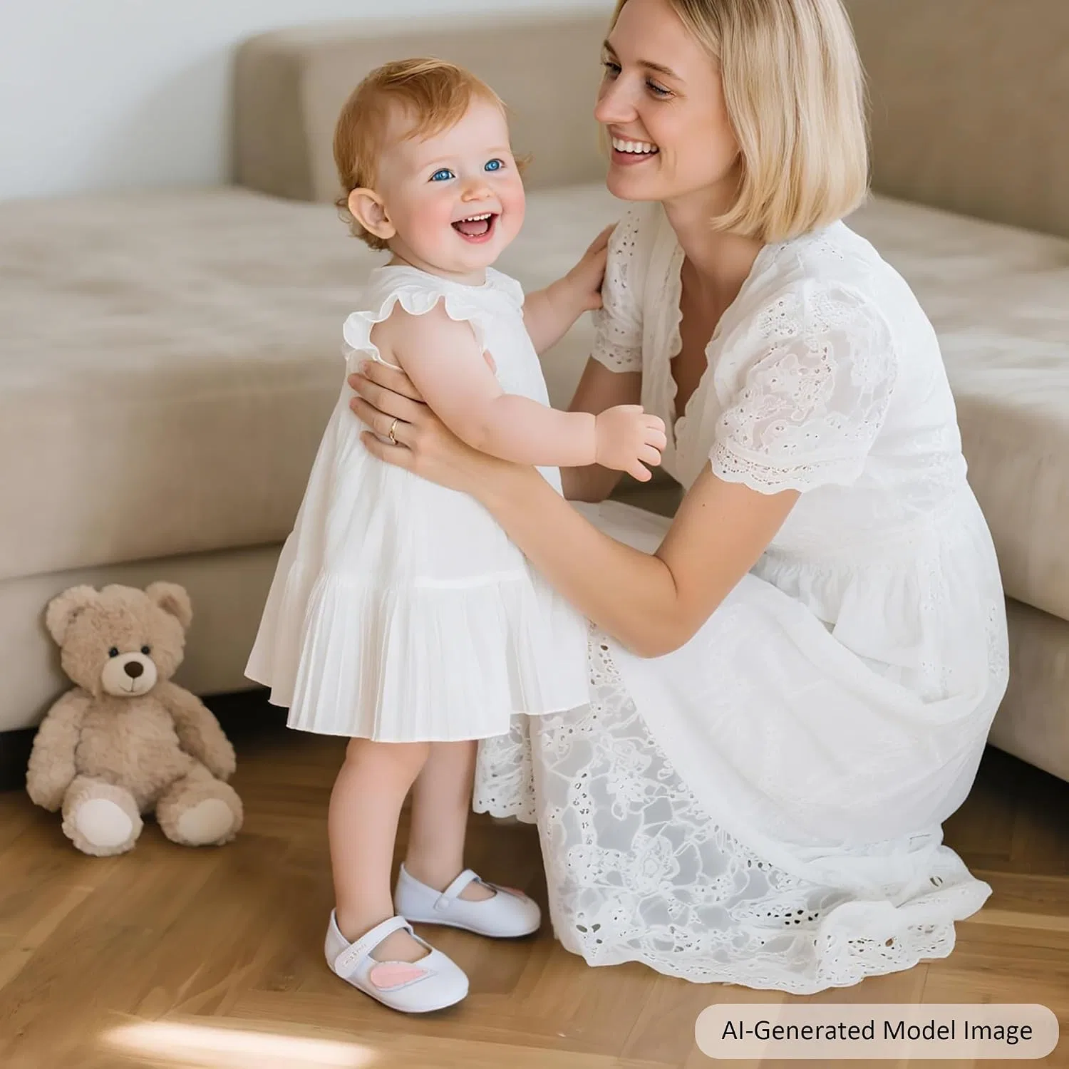 Детские туфли Мэри Джейн на мягкой подошве Moccasins Rubber Sole Crib Shoes Felix & Flora, White — фото 2