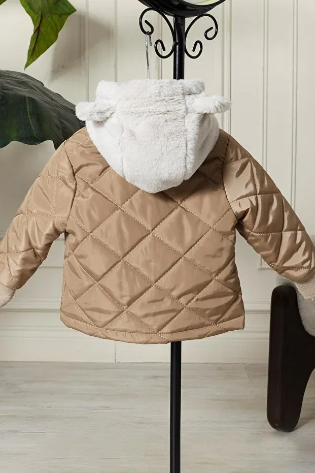 Детское зимнее пальто для девочек с капюшоном Basics Benitto Kids, Camel — фото 2