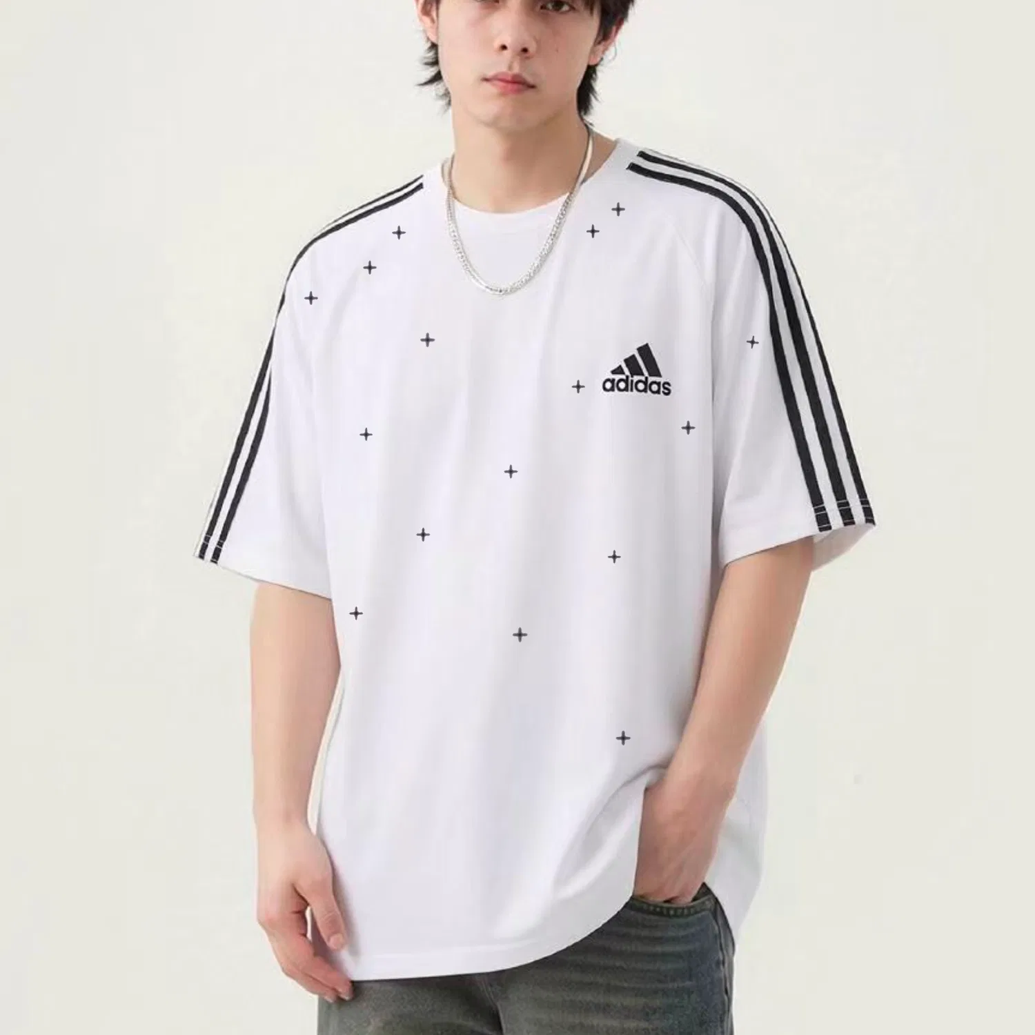 Футболка с круглым вырезом, белая, Adidas, White — фото 4