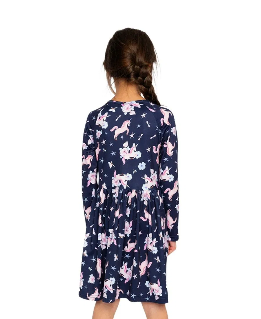 Платье с длинным рукавом с принтом Unicorn Deux par Deux, Navy Unicorn Print — фото 4