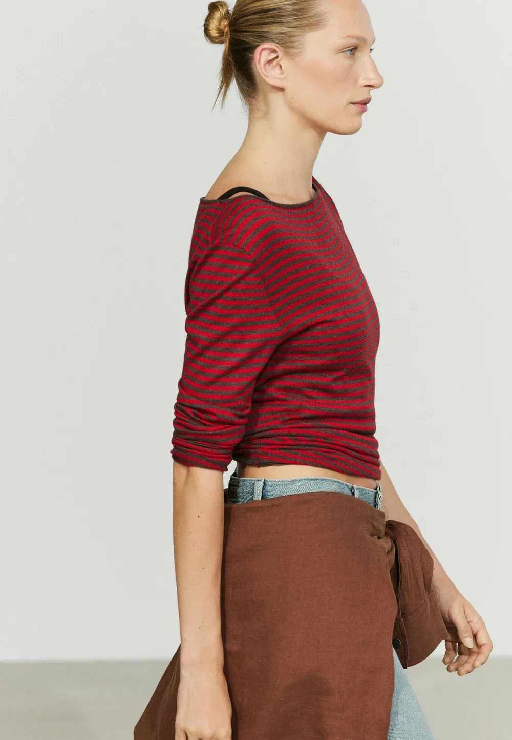 Полосатый вязаный свитер из шерстяной смеси Massimo Dutti, Red — фото 3