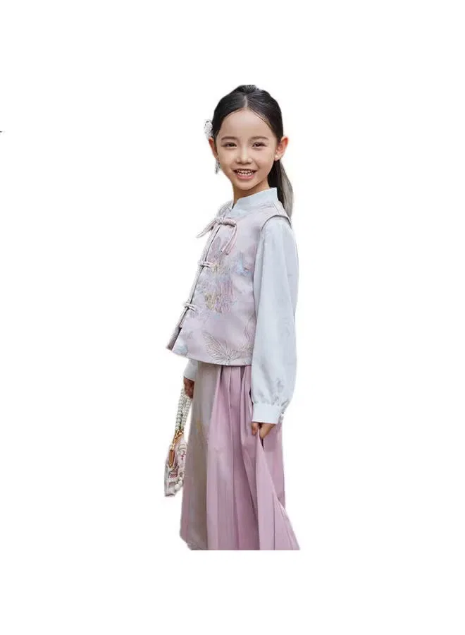 Платье-комплект в китайском стиле с принтом Hanfu Follow Me, розовый — фото 3