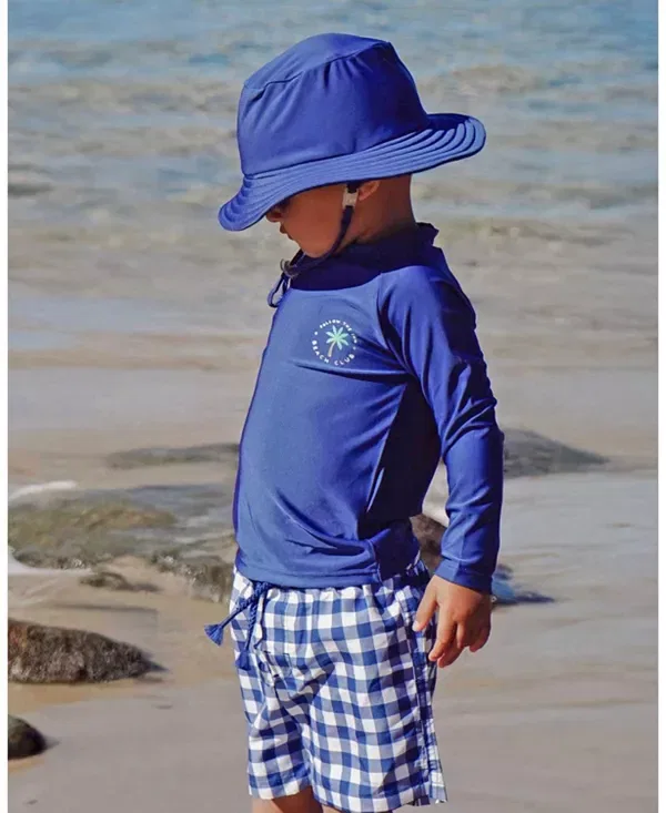 Детский купальный комплект для мальчиков с принтом Boys' Board Short & Rashie Set Purebaby, Marine Gingham — фото 2