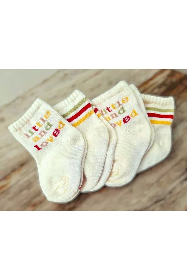 Детские носки для новорожденных с рисунком Bebeğime Çorap, Cream-Green-Red-Yellow — фото 3