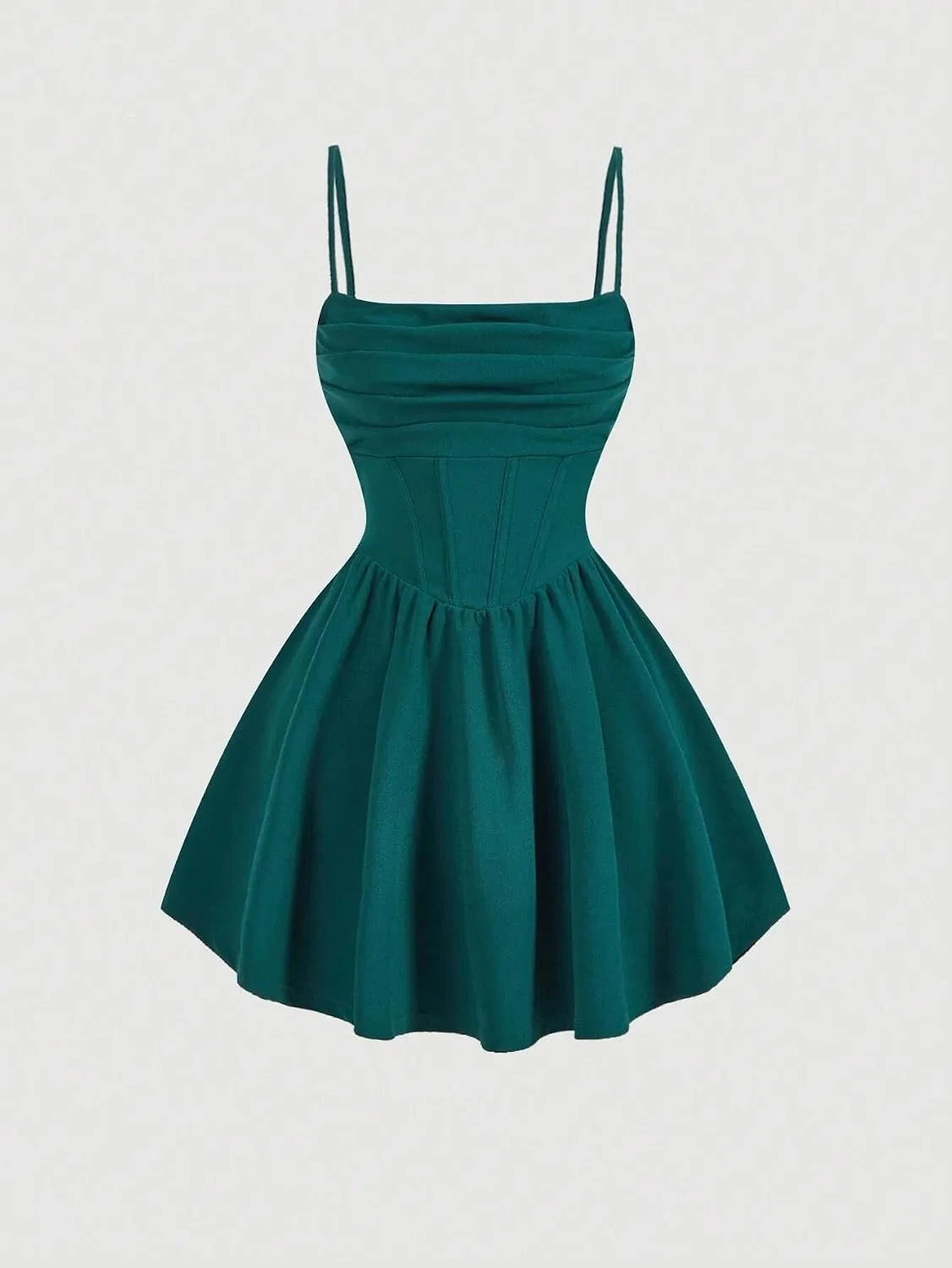Женское повседневное короткое платье с драпировкой, Dark Green — фото 3