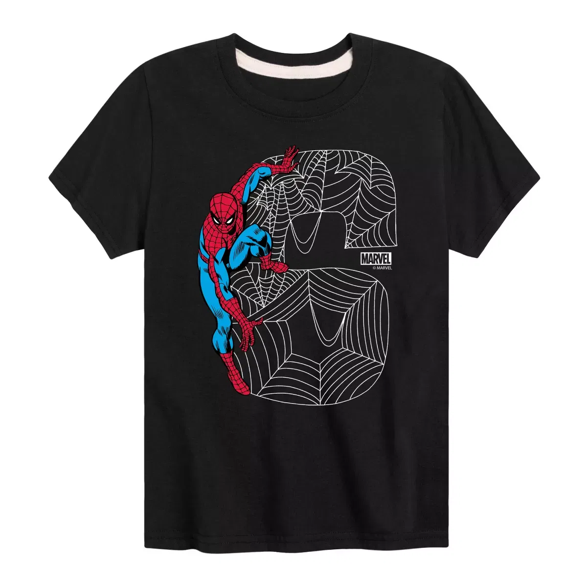 Детская футболка с принтом Marvel Spider-Man 6Th Birthday, Marvel, Black