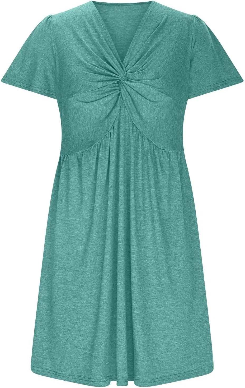 Женское летнее платье с V-образным вырезом Twist Front A-line, Green — фото 4