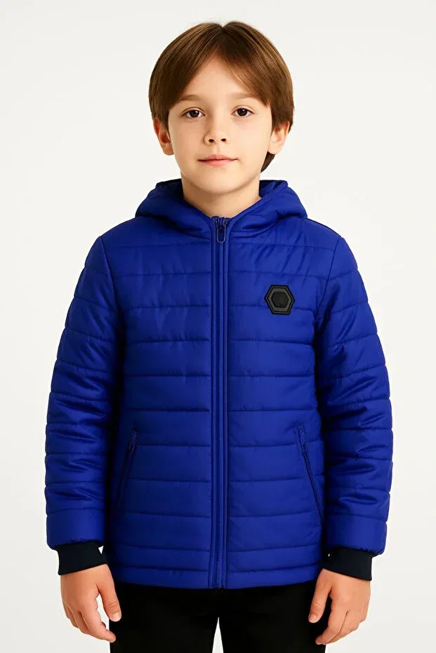Детское пальто-пуховик для мальчиков с капюшоном Ertaş Trend Store, Saks Blue — фото 2