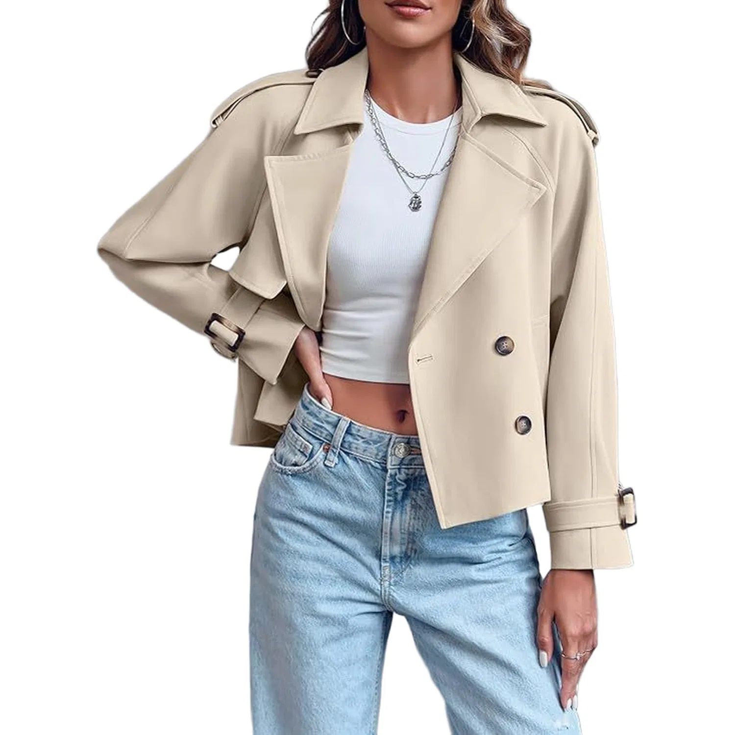 Женское легкое двубортное пальто-тренч, Beige
