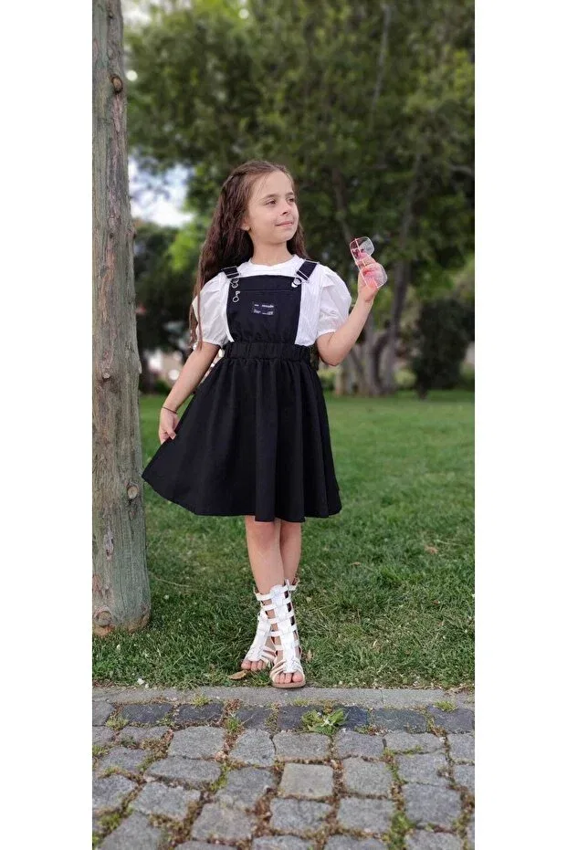 Детское платье для девочек с коротким рукавом-фонарик Pink Hippo Kids, Black White