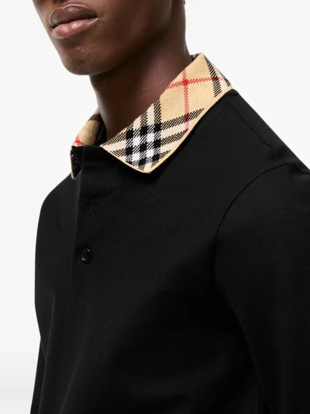 Рубашка поло из хлопка с длинными рукавами и воротником в клетку BURBERRY, черный — фото 3