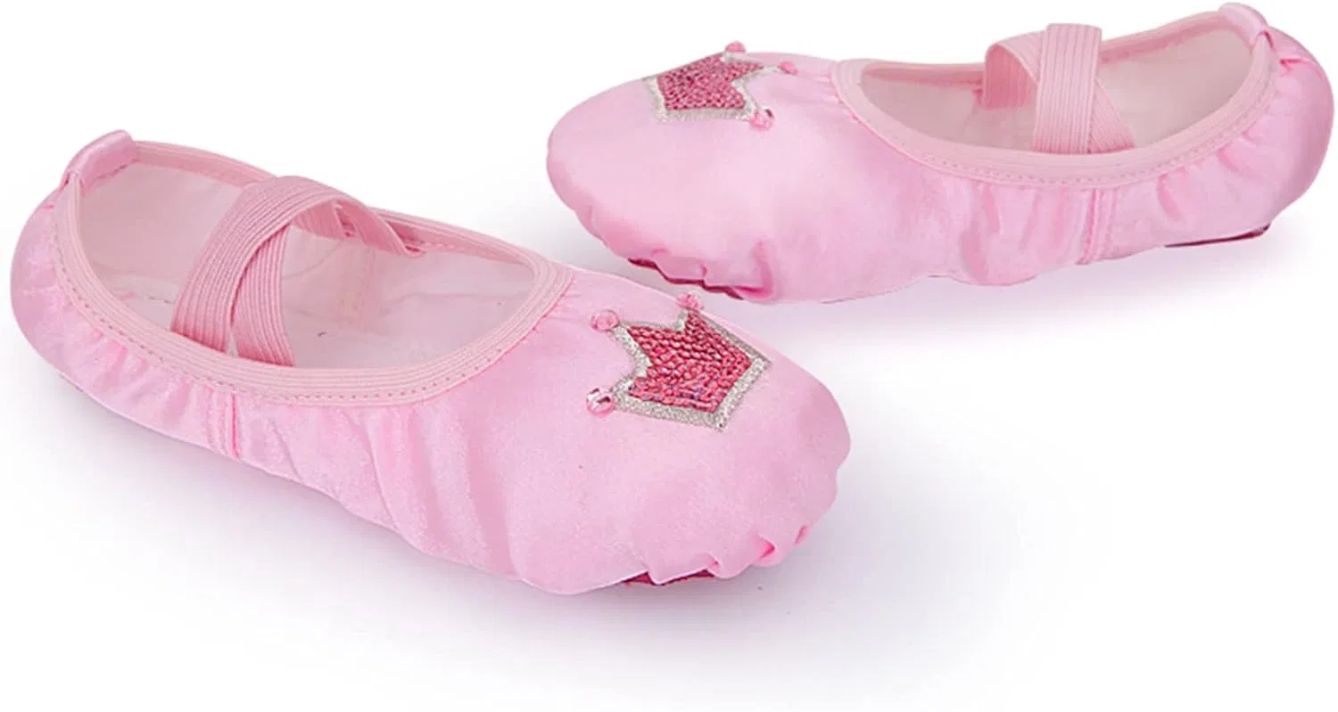 Детские балетки для девочек с принтом Performance Satin Dance Practice Slippers Split Sole Soft Leather Flat Yoga Gymnastics Shoes, Pink — фото 4