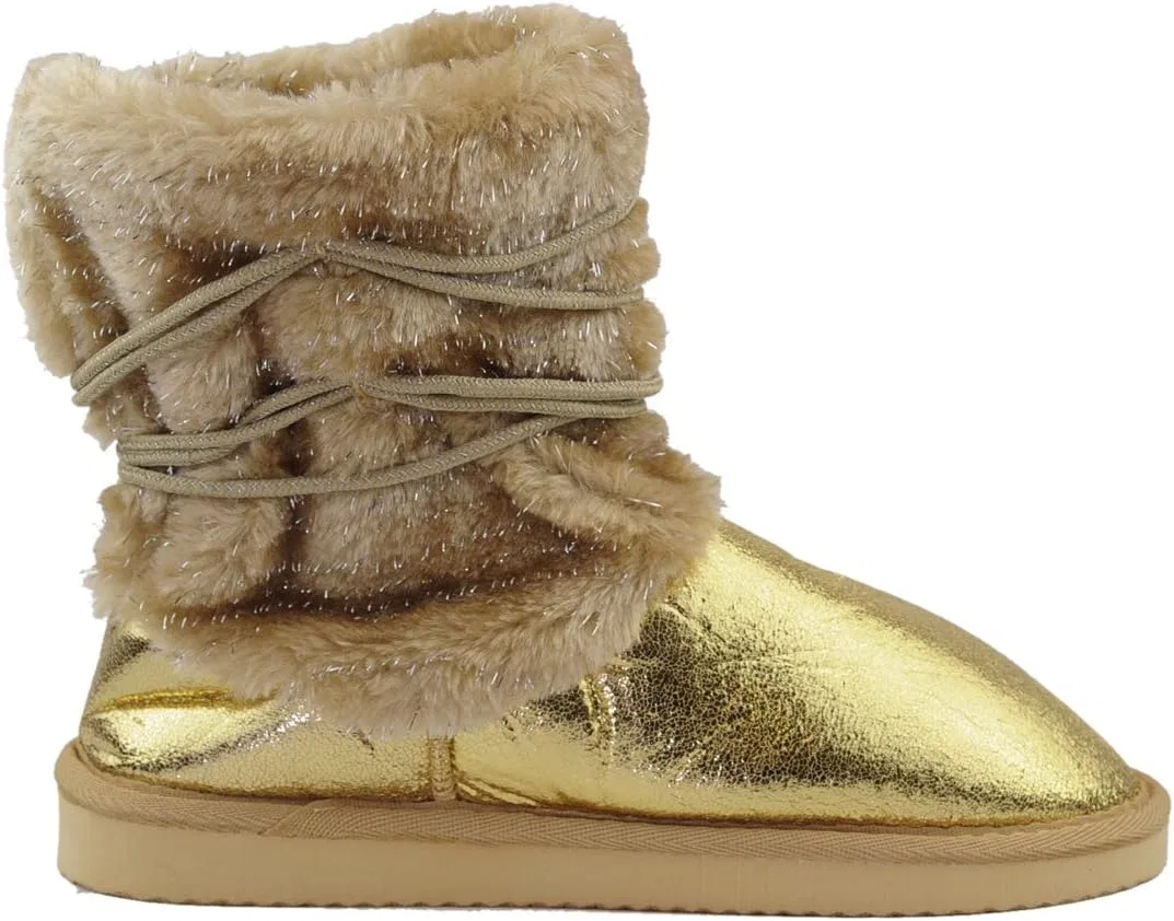 Детские зимние ботинки для девочек с помпонами NYFASHION101, Gold — фото 3