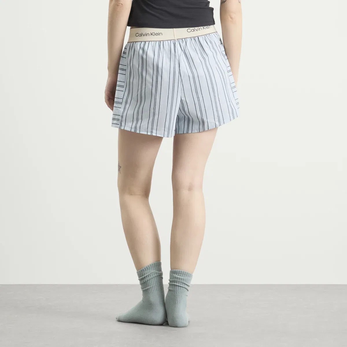Шорты для сна из хлопкового поплина Calvin Klein, Majorca Stripe Breezy Blue — фото 3