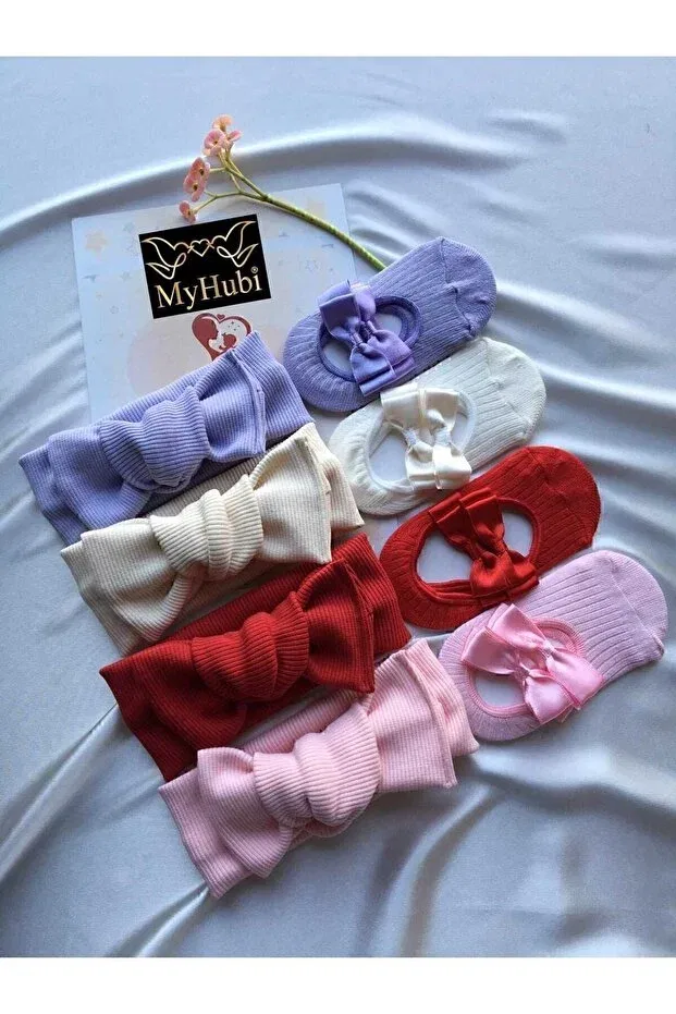 Детский комплект носочков для девочек с принтом Myhubi, Pink Ecru Lilac Red