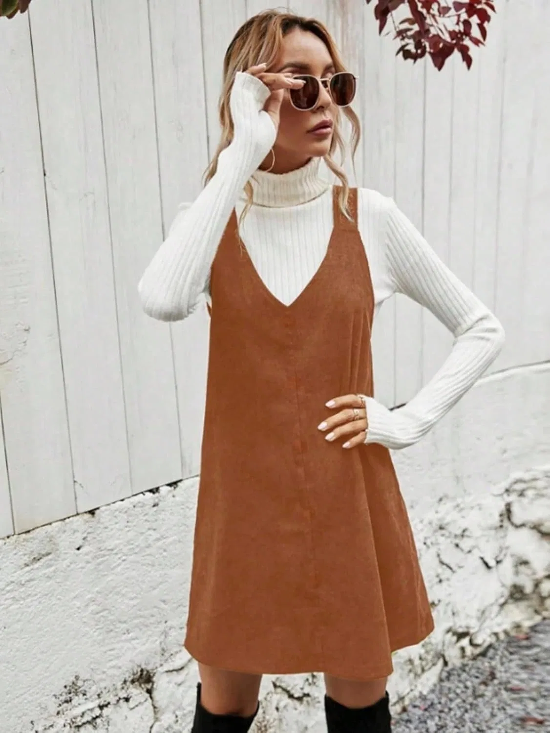 Женское повседневное платье-сарафан из вельвета, Rust Brown — фото 3