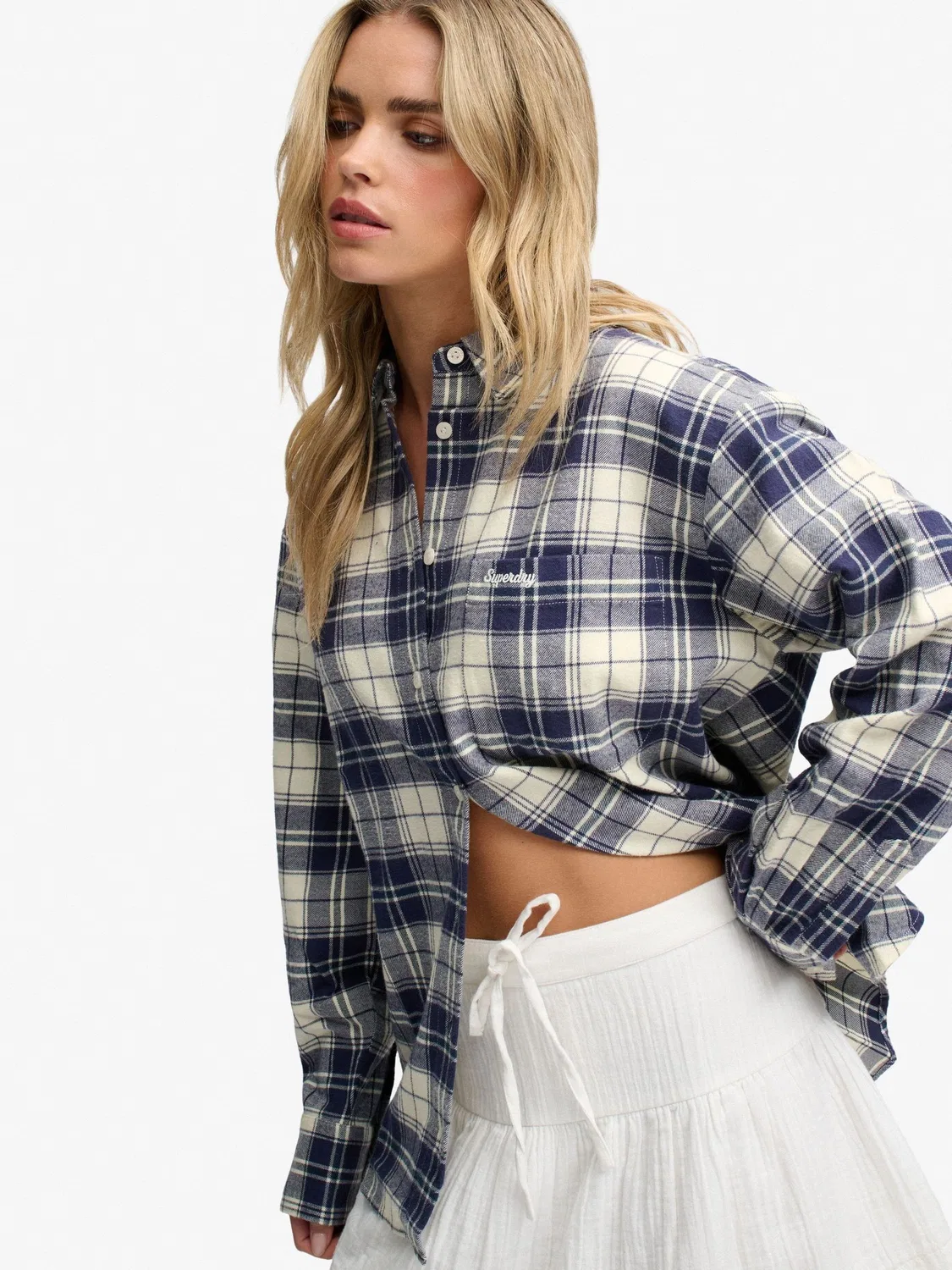 Рубашка фланелевая, клетка, Relaxed Fit Superdry, синий