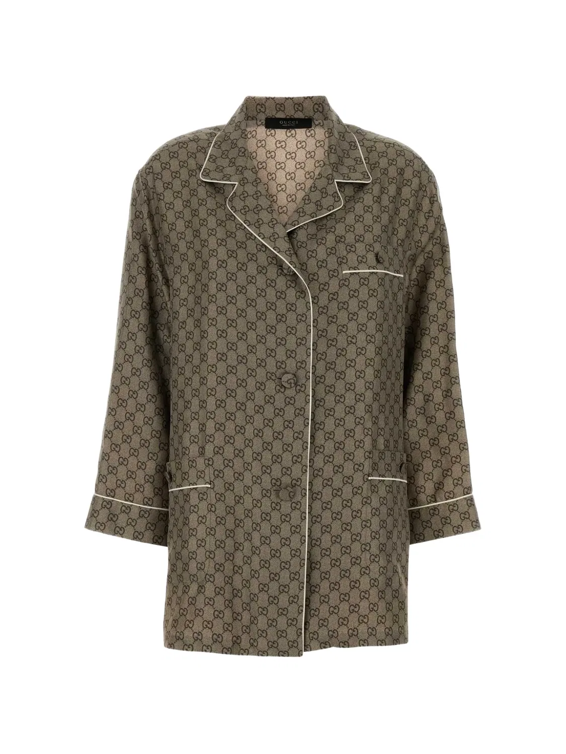 Шелковая рубашка с принтом GG Gucci, нейтральные цвета