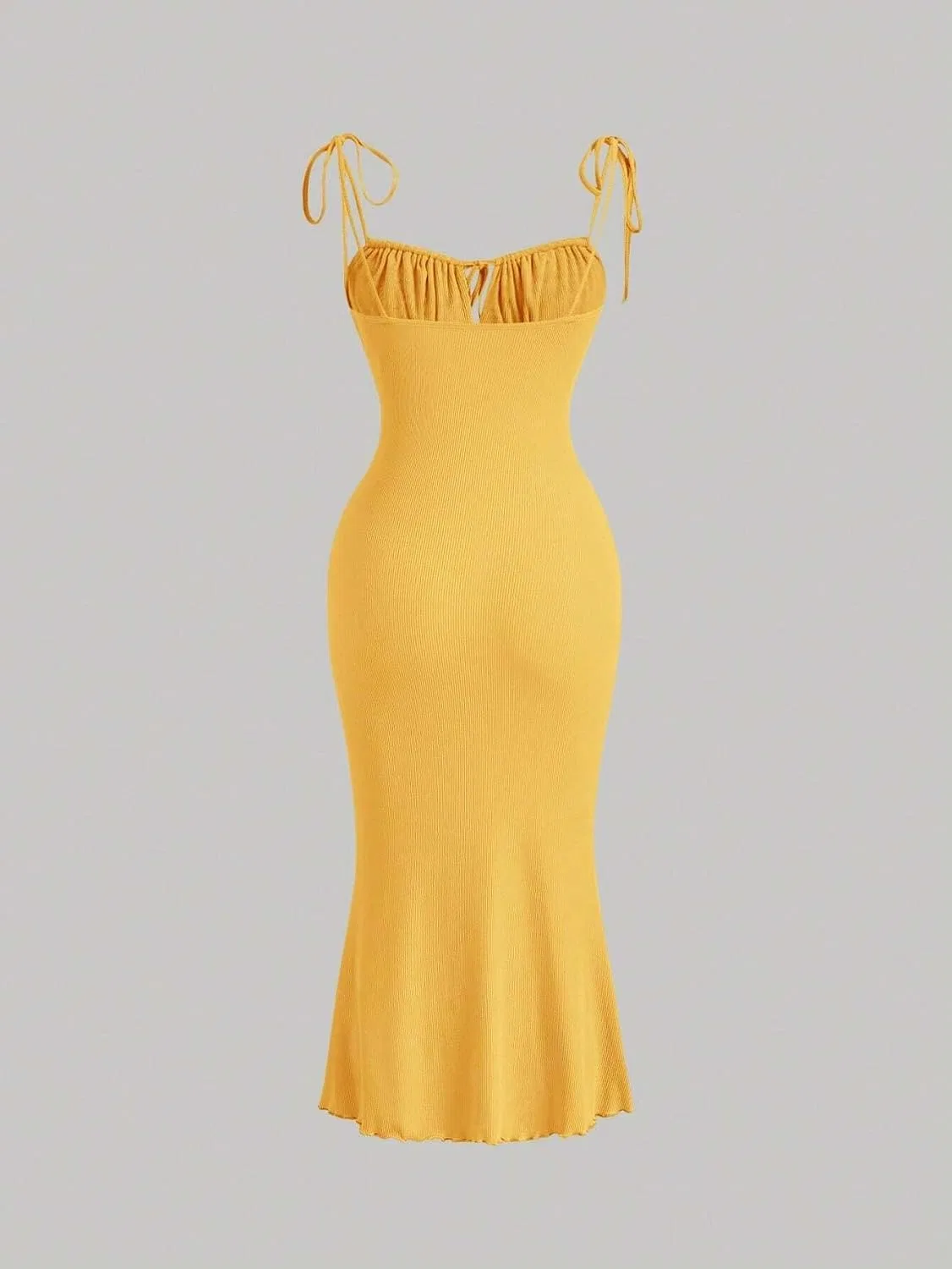 Женское платье миди с узлом спереди на бретелях Yellow — фото 3