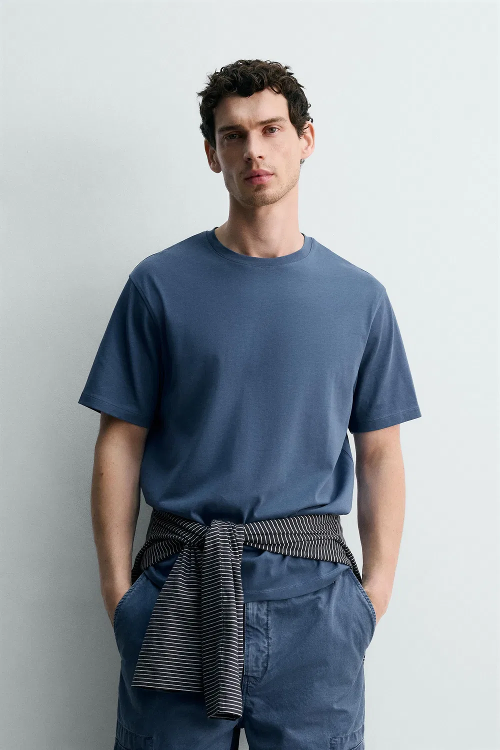 Футболка средней плотности с коротким рукавом ZARA, Mid-Blue — фото 2