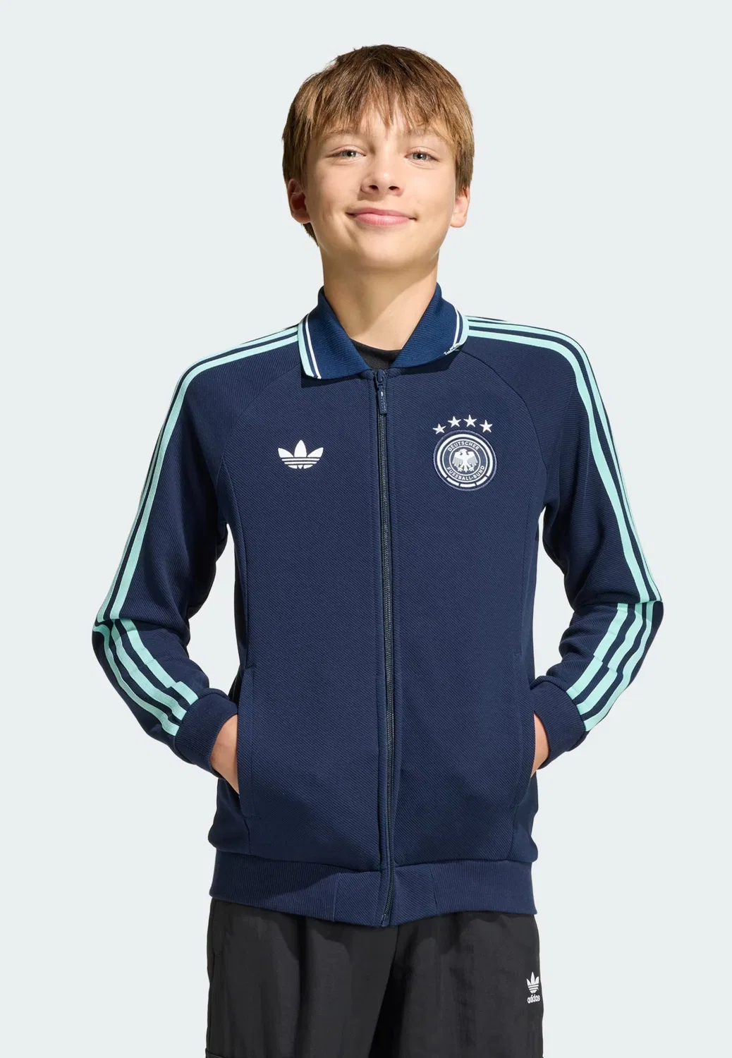 Спортивная куртка Adidas Performance Germany Away Anthem Jacket в бирюзовом и темно-синем цветах — фото 2