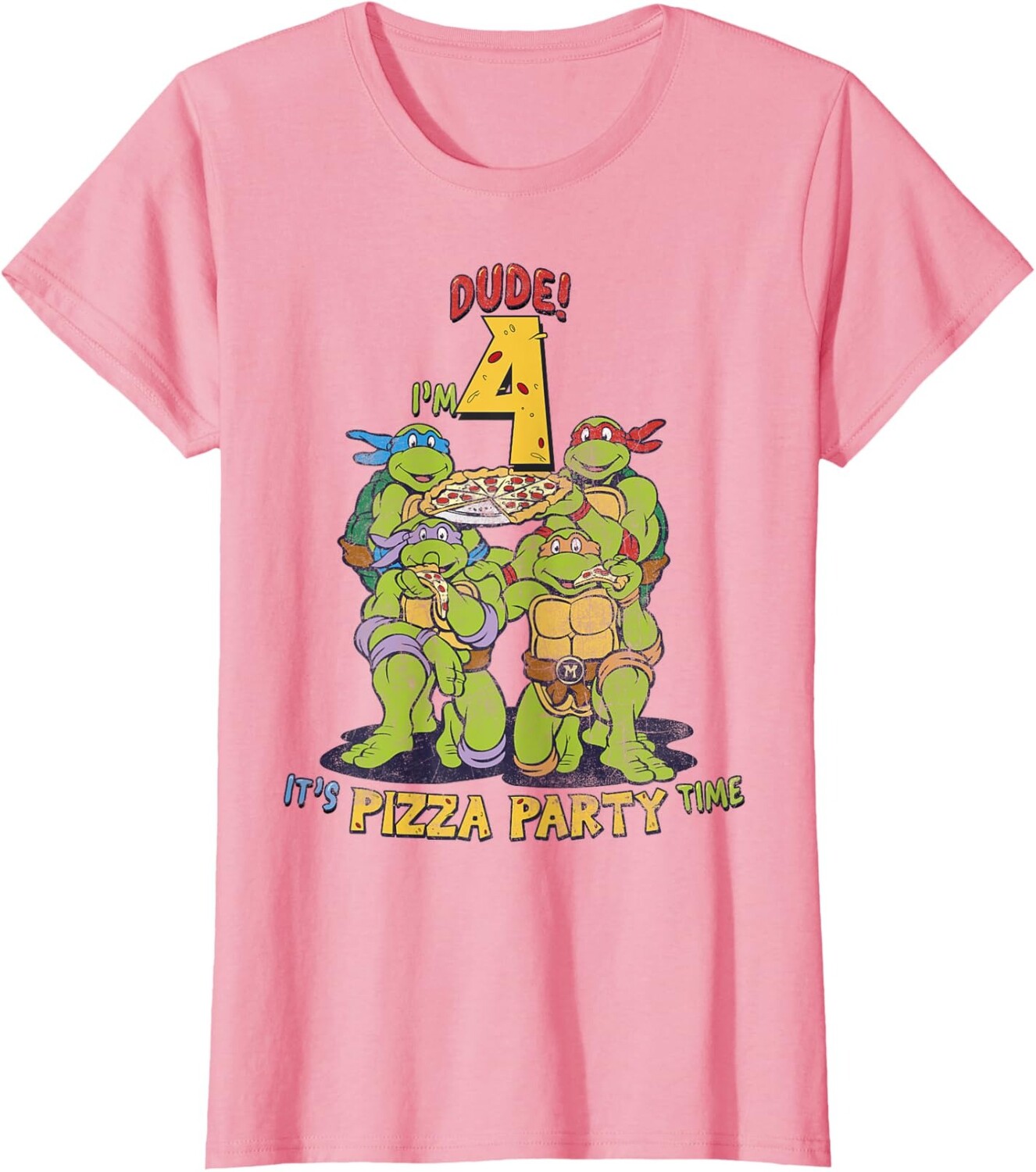 

Женская футболка Teenage Mutant Ninja Turtles I'm 4 Dude Pizza Birthday Party, розовый