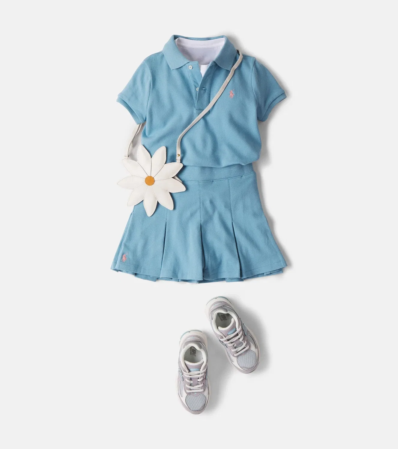 Комплект из юбки и футболки поло из хлопкового пике Polo Ralph Lauren Kids, синий — фото 2
