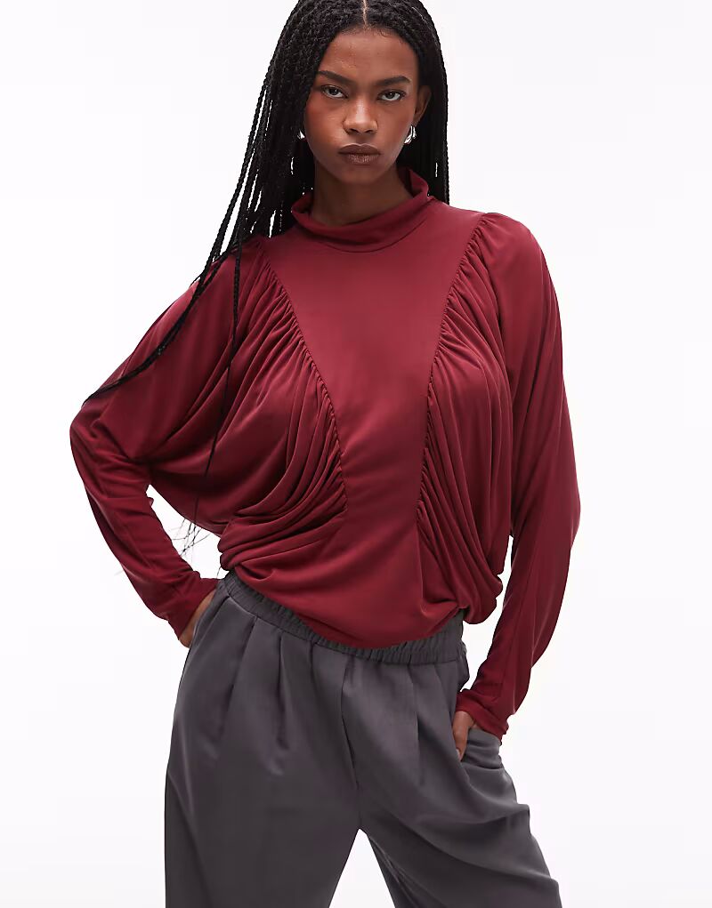 

Топ из модала с рукавами «летучая мышь» ASOS DESIGN вишнево-красного цвета
