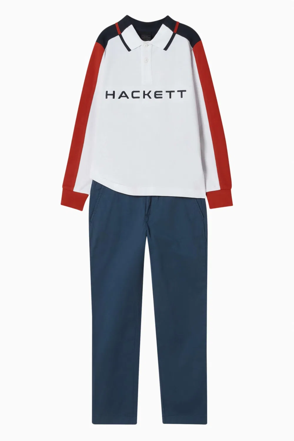 Hackett London Поло с длинным рукавом из хлопка, белый — фото 2