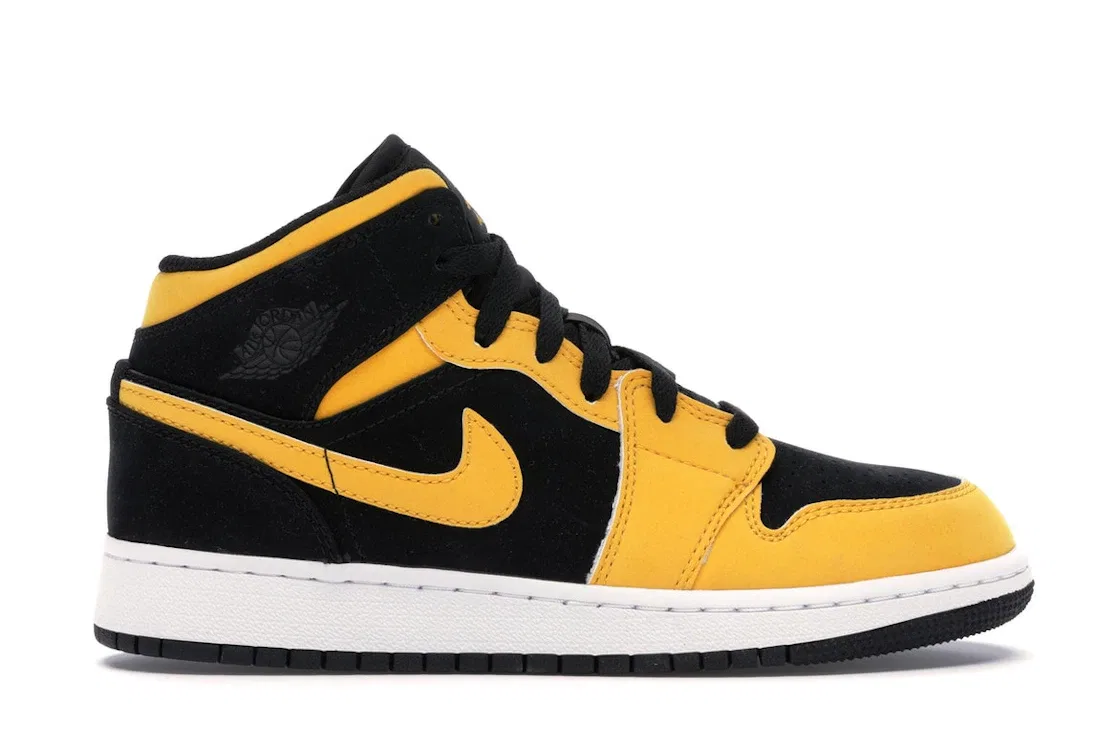 Детские кроссовки с кожаным верхом Jordan 1 Mid Reverse New Love Jordan, Black/University Gold-White