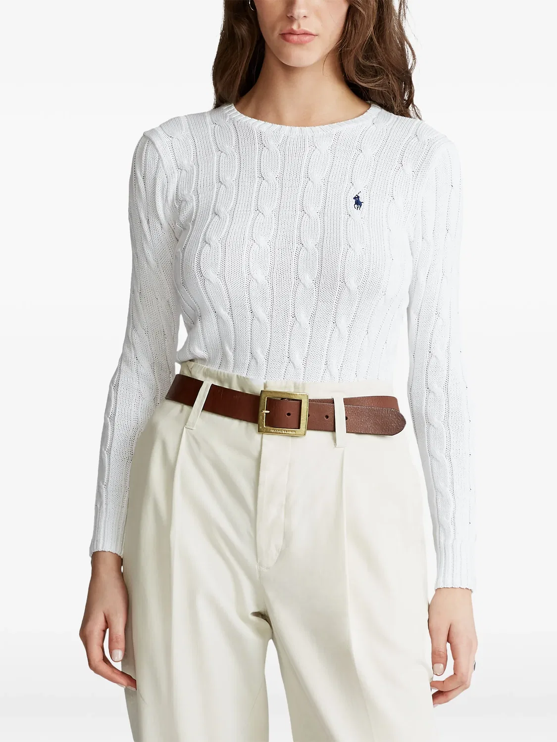Вязаный свитер с вышитым логотипом Polo Ralph Lauren, белый — фото 3